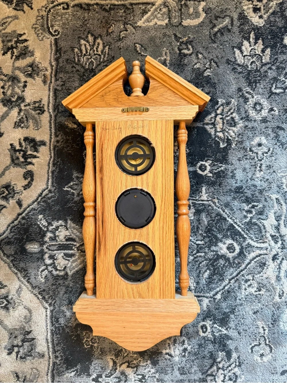 Vintage Solid Oak Handmade Wall Weather Station Thermometer Barometer Hygrometer